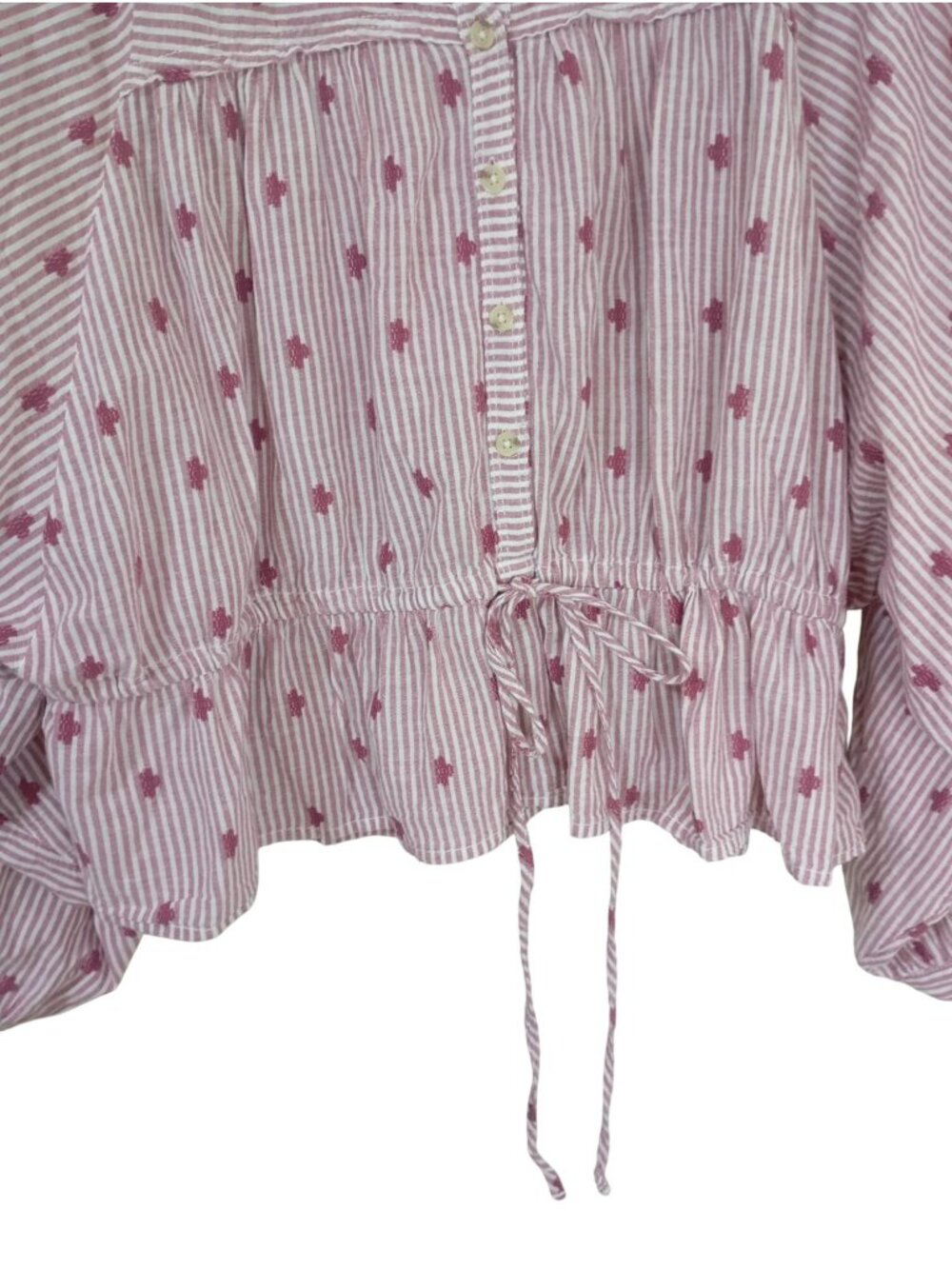 Pilcro Pink Striped & Embroidered Cotton Button-Down Peasant Blouse XL - Picture 5 of 10